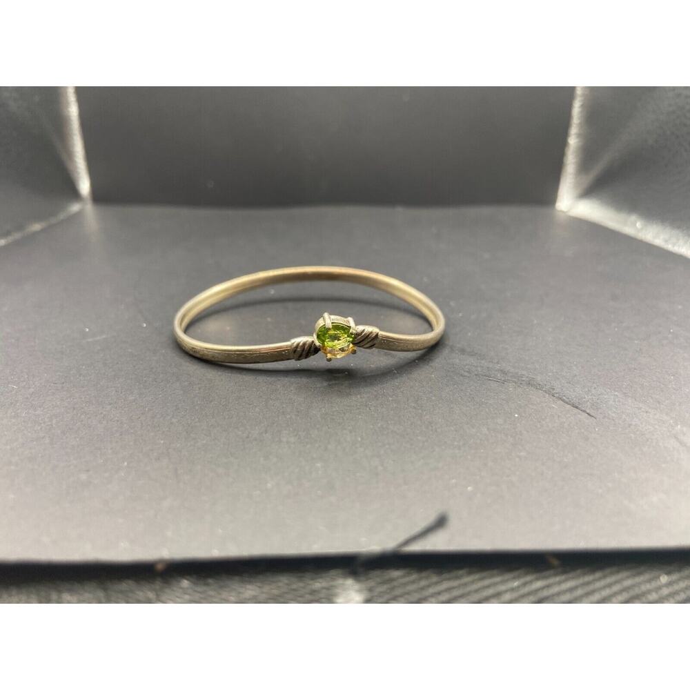 Vintage UTC 925 Sterling Silver Peridot Citrine Stone Bangle Bracelet Size 7.5"